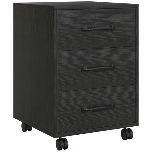 Photo of HOMCOM 3 Drawer File Cabinet, Mobile Filing Cabinet on Wheels for Home Office, Study, Black in Black colour on a white background