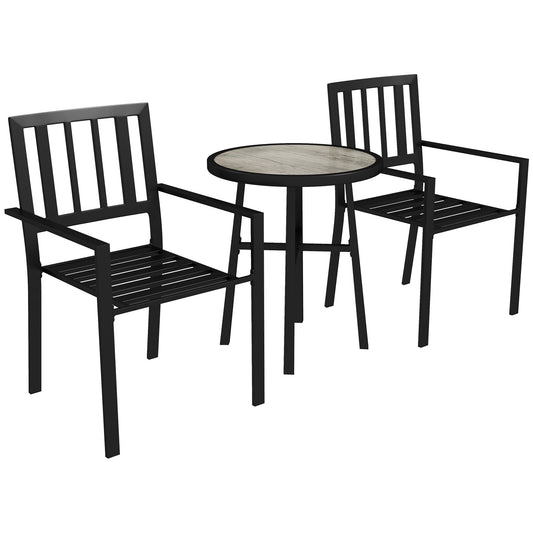 Photo of Outsunny 3 Piece Patio Bistro Set with Plastic Top, 2 Stackable Chairs, Galvanised Steel Frame, Grey in Grey colour on a white background