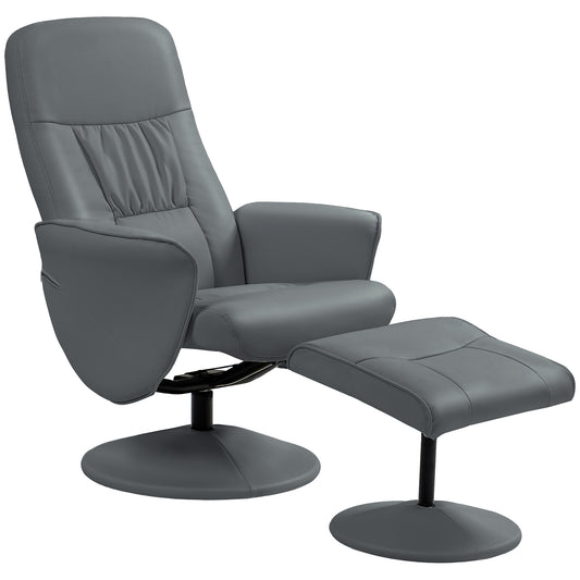 Photo of HOMCOM Swivel Recliner Chair with Footstool, PU Leather Armchair and Ottoman with High Back and Round Base for Living Room, Grey in Grey colour on a white background