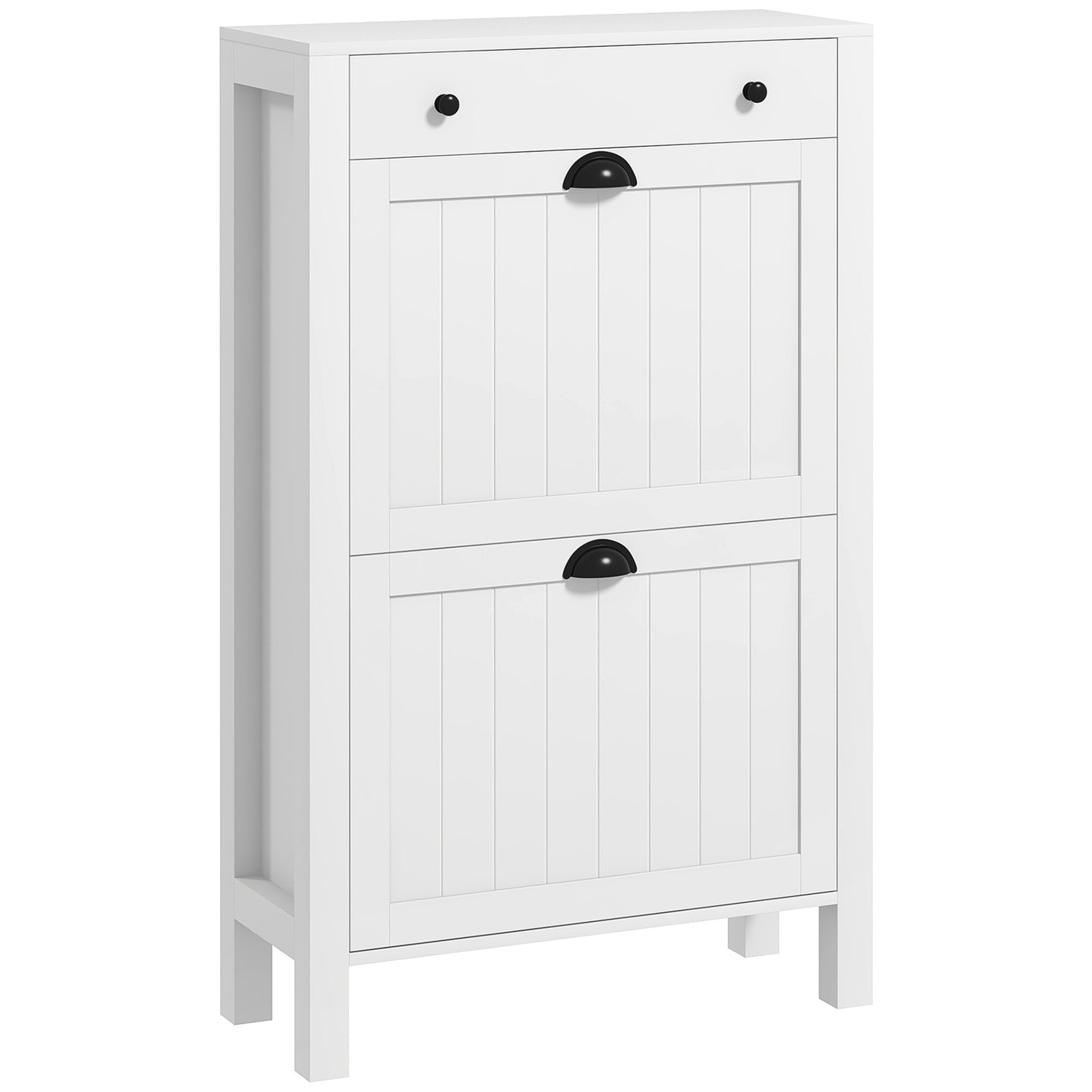 Photo of HOMCOM Narrow Shoe Cabinet with 2 Flip Drawers and Adjustable Shelves, White in White colour on a white background