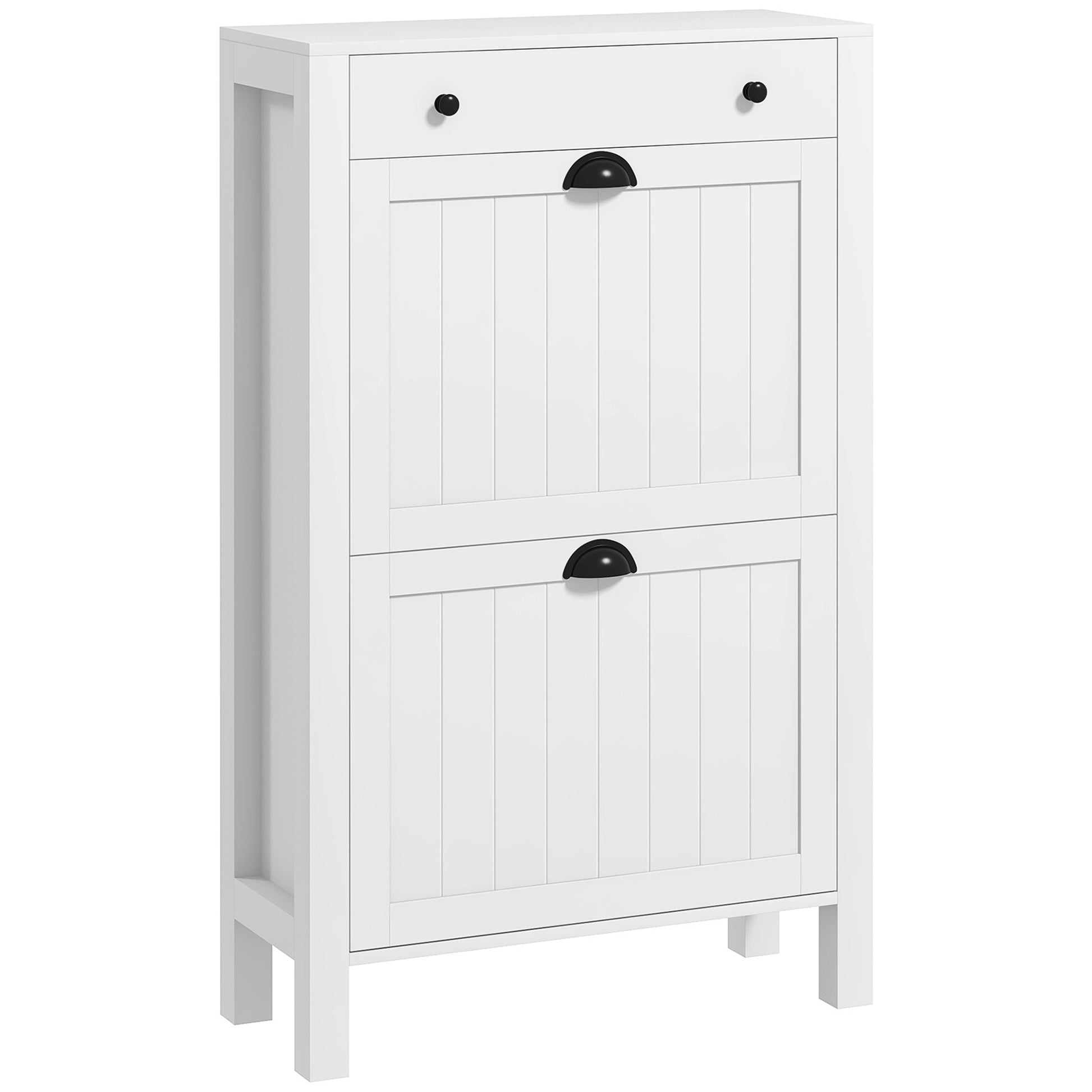 Photo of HOMCOM Narrow Shoe Cabinet with 2 Flip Drawers and Adjustable Shelves, White in White colour on a white background
