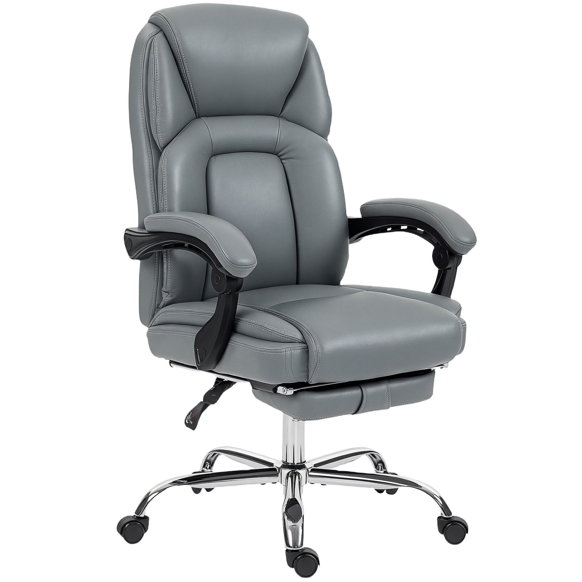 Photo of HOMCOM Faux Leather Reclining Office Chair, with Footrest - Grey in Grey colour on a white background