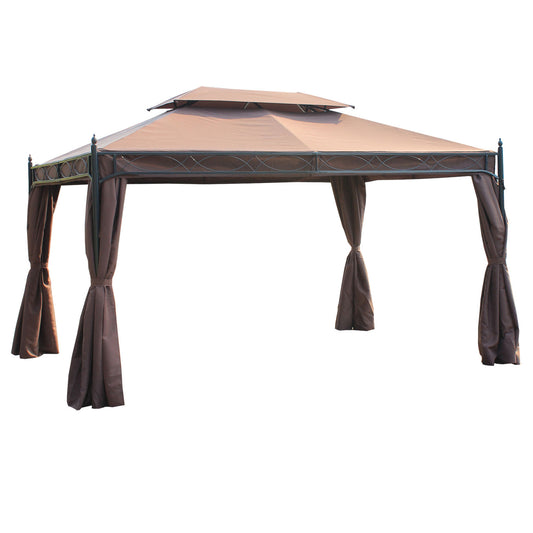 Photo of Outsunny 3 x 4m Garden Gazebo, Double Roof Marquee Canopy Shelter with Sidewalls, Solid Steel Frame for Garden, Lawn, Backyard and Deck in id Steel Frame for Garden, Lawn, Backyard and Deck colour on a white background