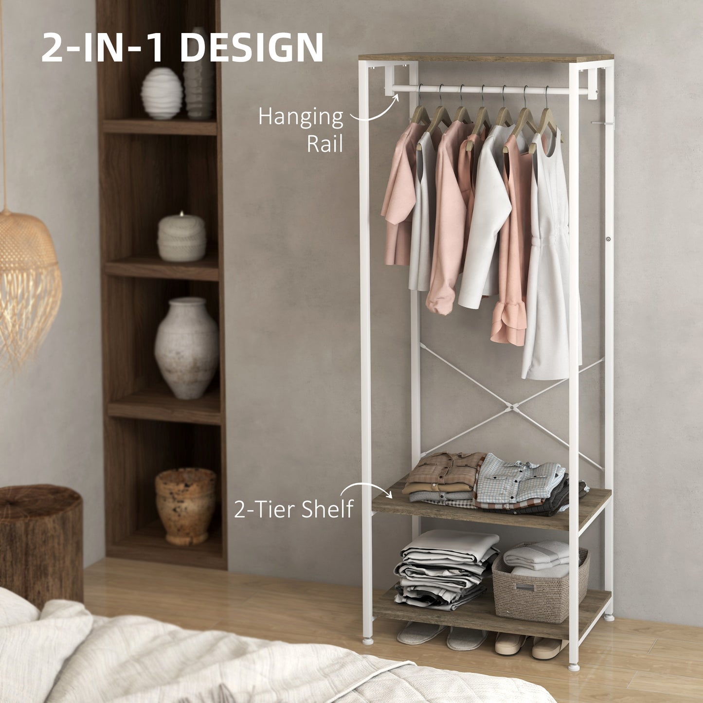 HOMCOM Hallway Coat Rack and Shoe Bench Tree - Grey