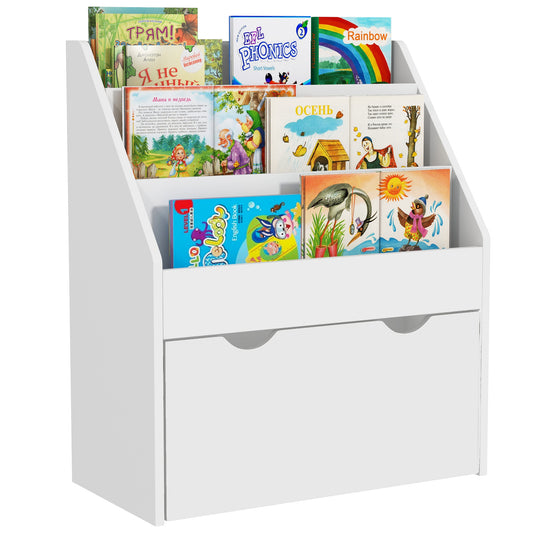Photo of AIYAPLAY Bookcase for Kids with Shelves, Drawer, Bookcase for Bedroom, Playroom, White in White colour on a white background