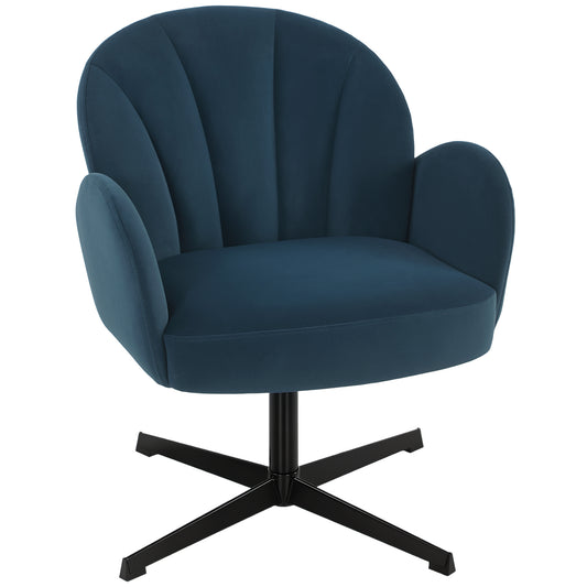 Photo of HOMCOM Swivel Accent Chair, Shell-Shaped Armchair with Spring Cushion, Metal Base, Dark Blue in Blue colour on a white background