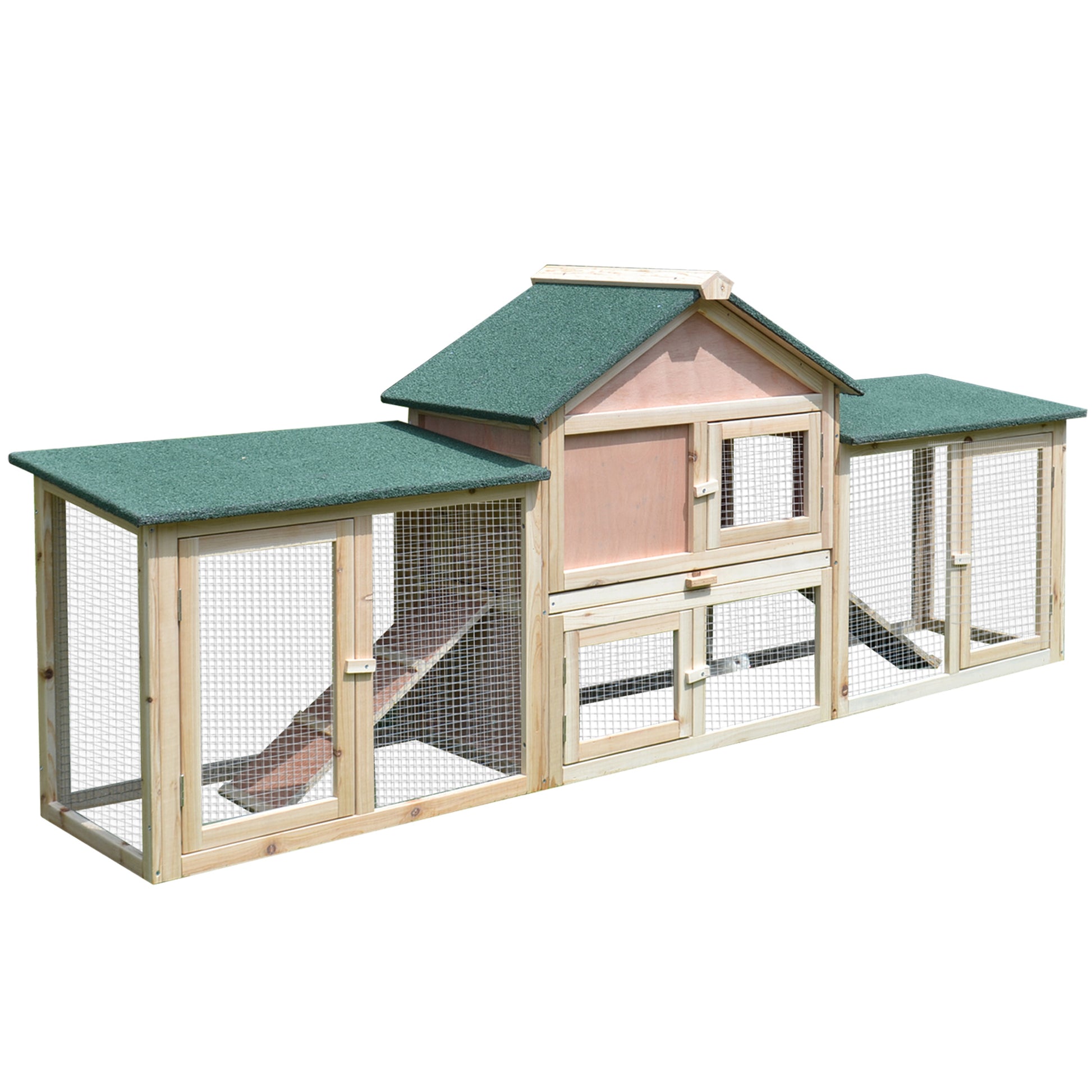 Photo of PawHut Guinea Pigs Hutches, 210Lx45.5Wx84.5H cm, Fir Wood-Natural Wood Colour in Colour colour on a white background