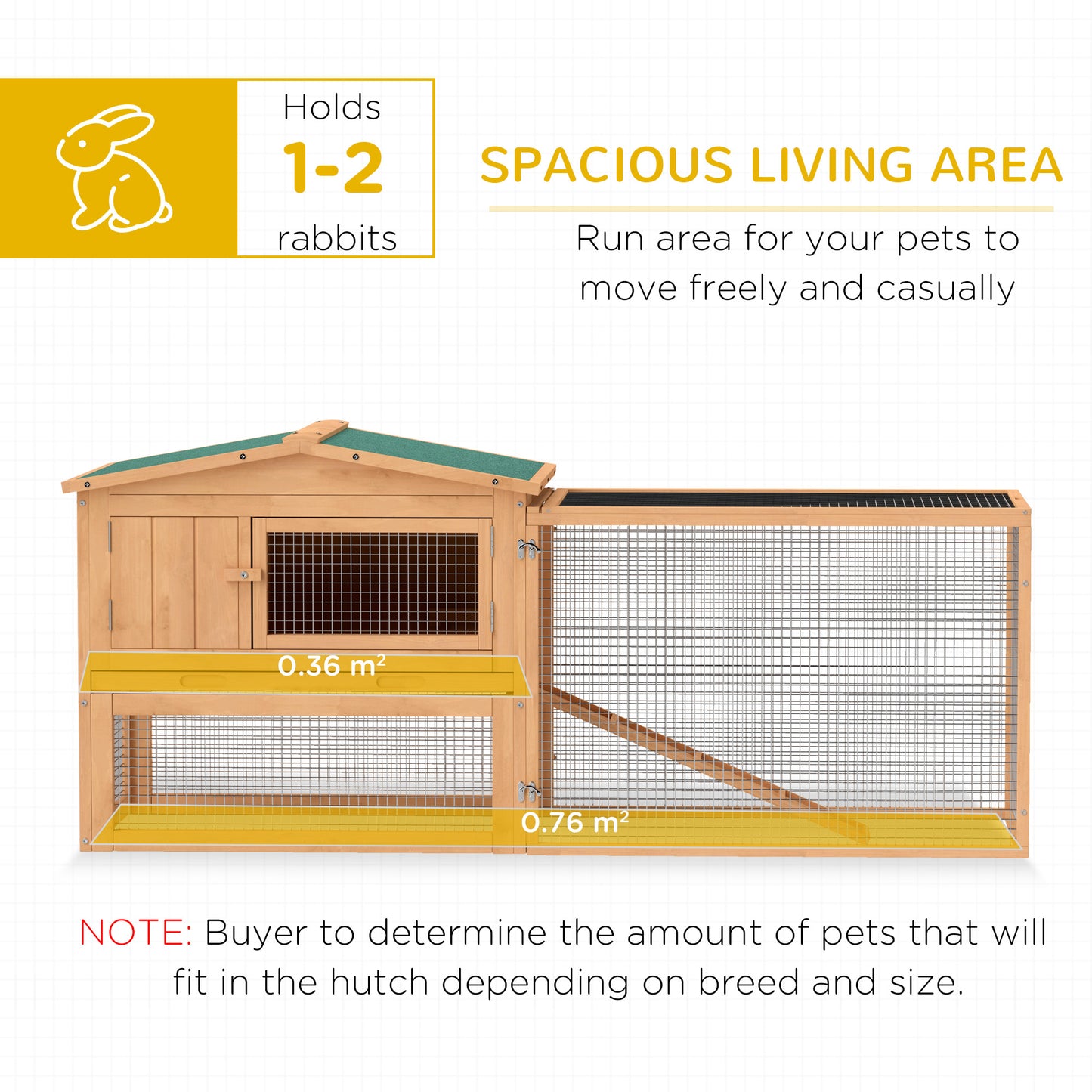 Pawhut Wooden Rabbit Hutch Guinea Pig hutch House 2 Tier with Rabbit Run for Outdoor Garden Backyard, Natural