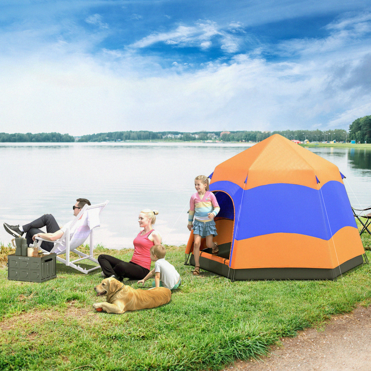 Outsunny 3 Man Instant Pop Up Tent with Rainfly, Portable Camping Shelter with Sewn-in Groundsheet, Carry Bag, Orange