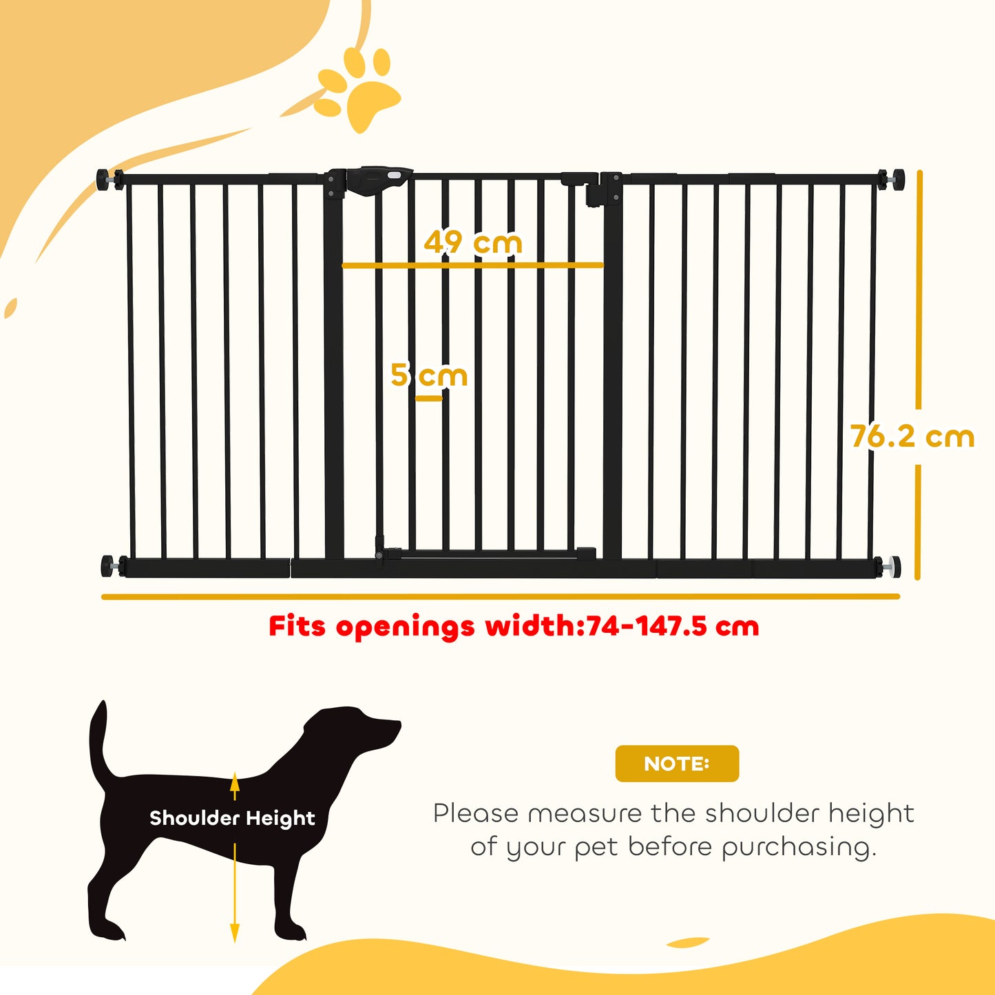 PawHut Adjustable Safety Gate w/ Three Extensions, Four Adjustable Screws, Black