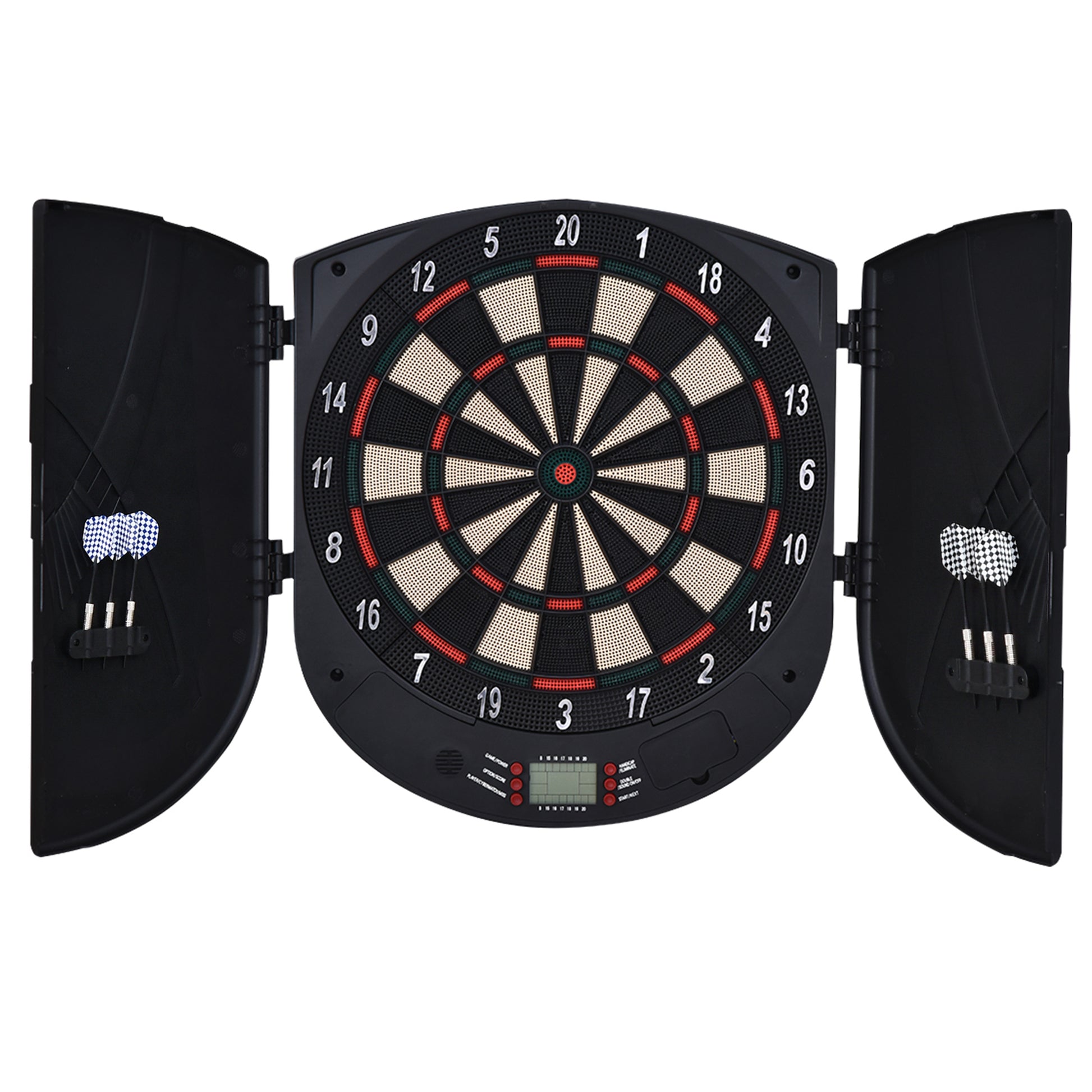 Photo of HOMCOM  Electronic Dartboard Set 26 Games and 185 Variations with 6 Darts and Cabinet to Stroage Multi-Game Option Ready-to-Play in Ready-to-Play colour on a white background