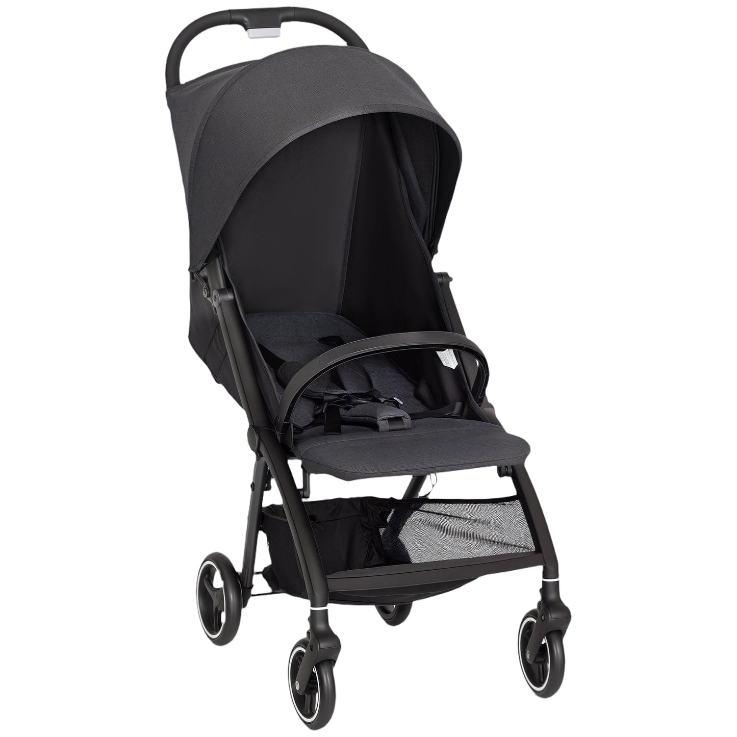 Photo of AIYAPLAY Travel Stroller, Lightweight Pushchair, Compact Buggy with Canopy, Basket and Multi-Position Recline, Dark Grey in Grey colour on a white background