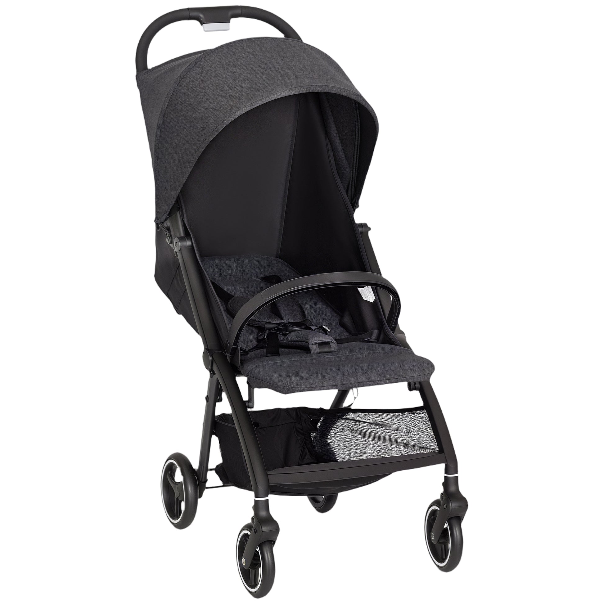 Photo of AIYAPLAY Travel Stroller, Lightweight Pushchair, Compact Buggy with Canopy, Basket and Multi-Position Recline, Dark Grey in Grey colour on a white background
