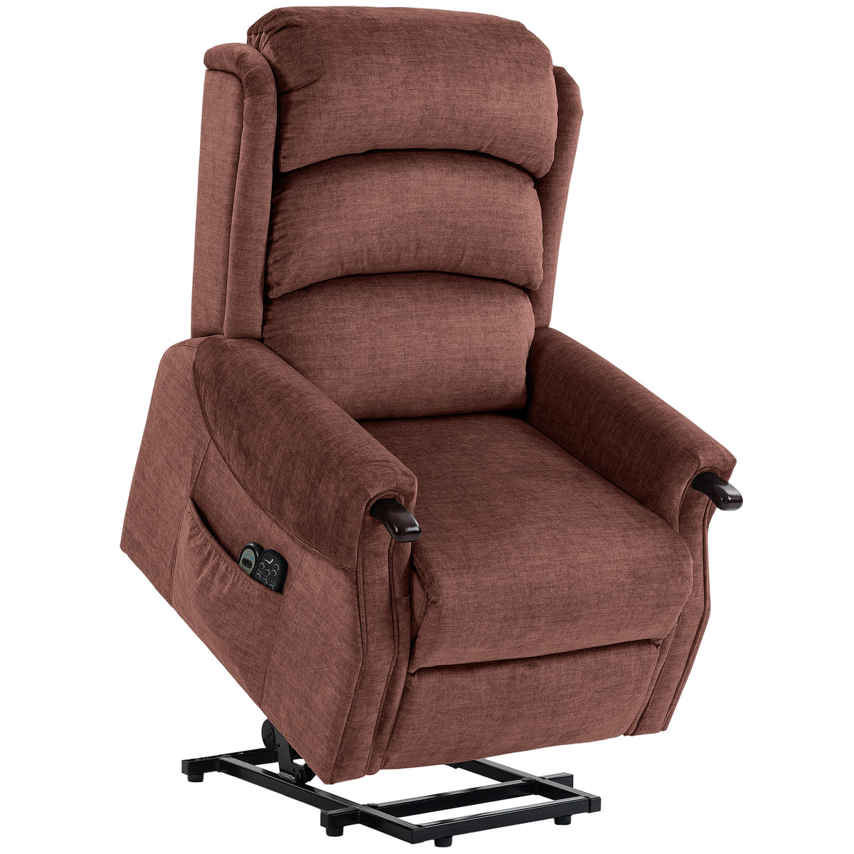 Photo of HOMCOM Power Lift Recliner with Vibration Massage and Heat, Lift Chair for Tall with Wood Grip, Pocket Spring, Brown in Brown colour on a white background