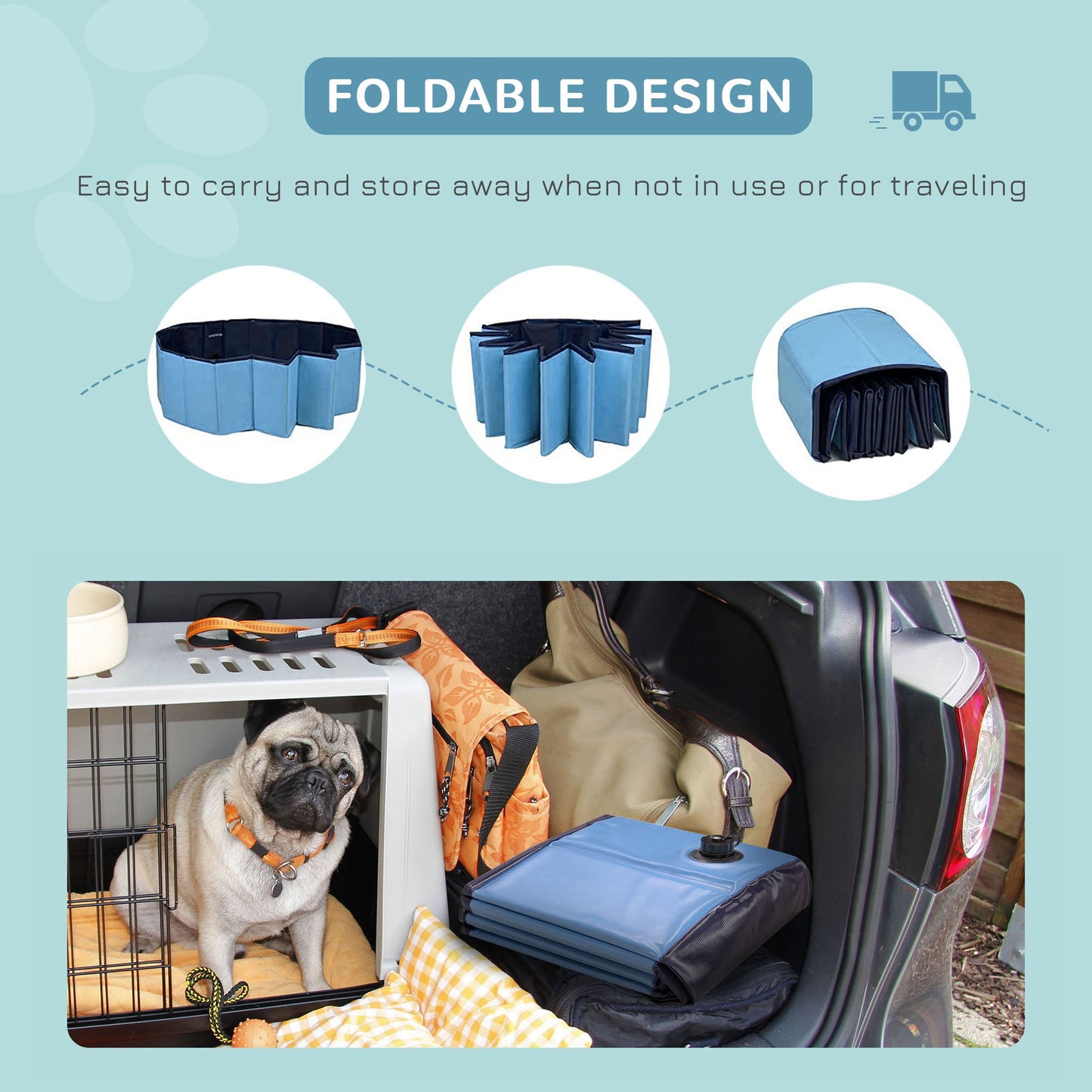 PawHut Foldable Dog Pool for Puppies and Ducks, Thickened PVC Dog Paddling Pool Bath Tub Hard Board, Anti-Slip Bottom and Drainage Hole, 120 x 30cm, Blue