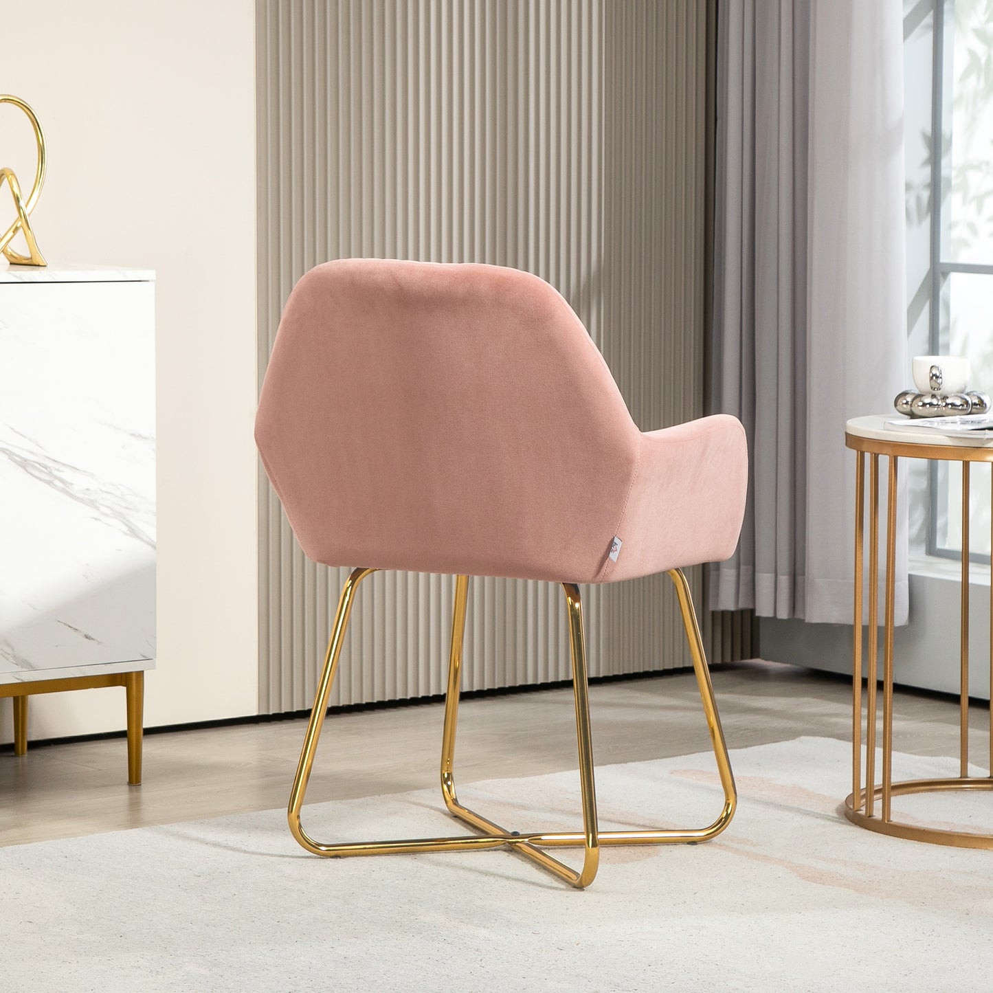 HOMCOM Modern Arm Chair Set of 2 Upholstered Accent Chair with Metal Base for Living Room Pink
