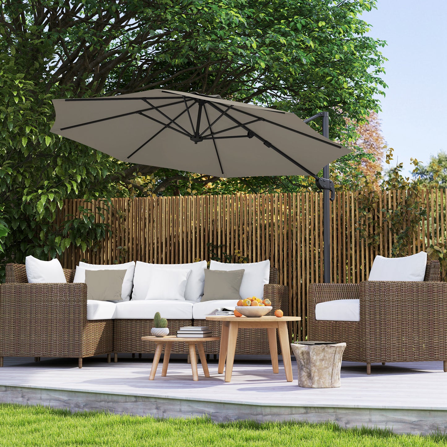 Outsunny 3 m Five-Angle Cantilever Parasol - Light Grey