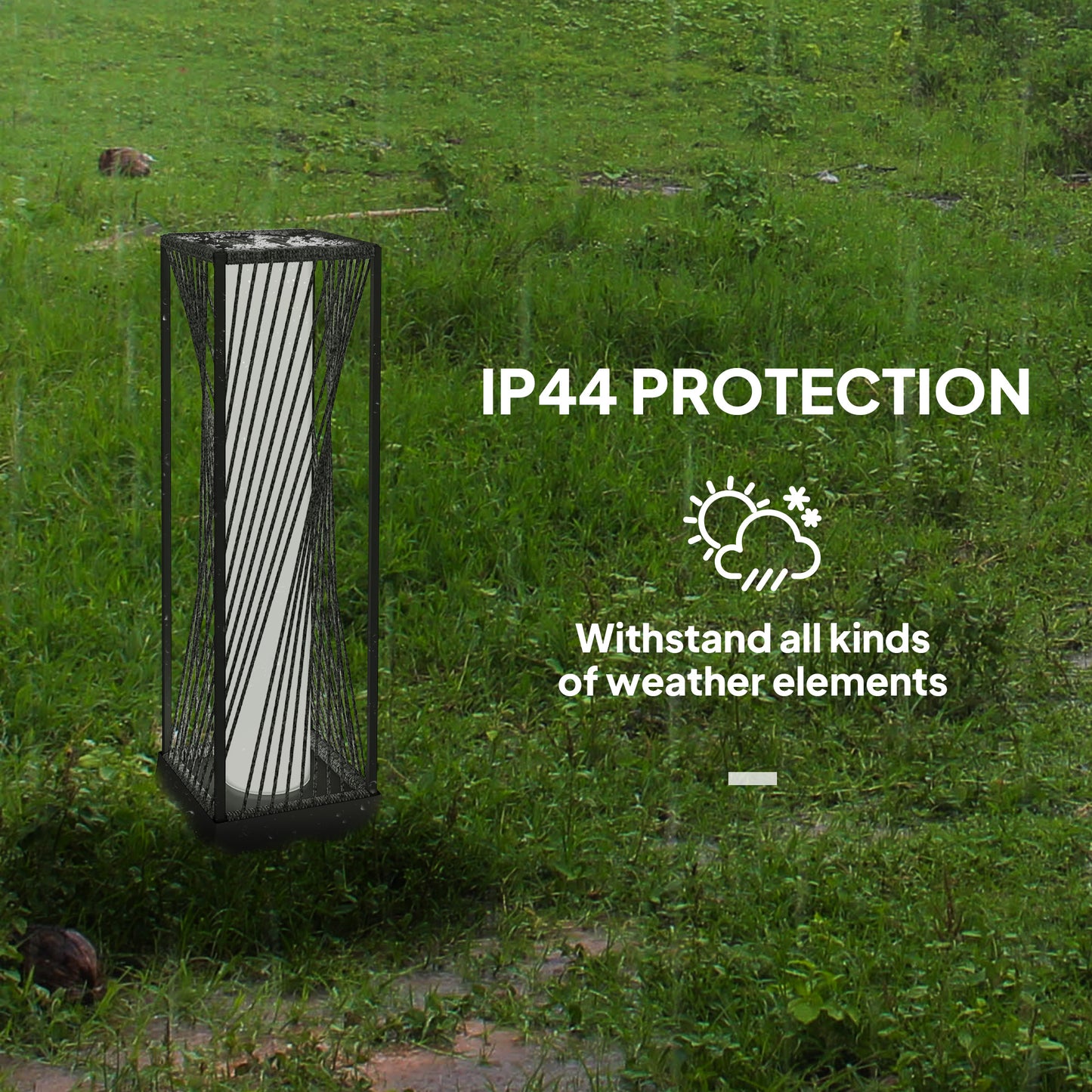 Outsunny Garden Rattan Lamp, 77 cm Tall Solar Rattan Floor Lamp, Solar Garden Light with Auto On/Off LED Lights, IP44 Waterproof for Outdoor, Porch, Pathway, Terrace, Grey