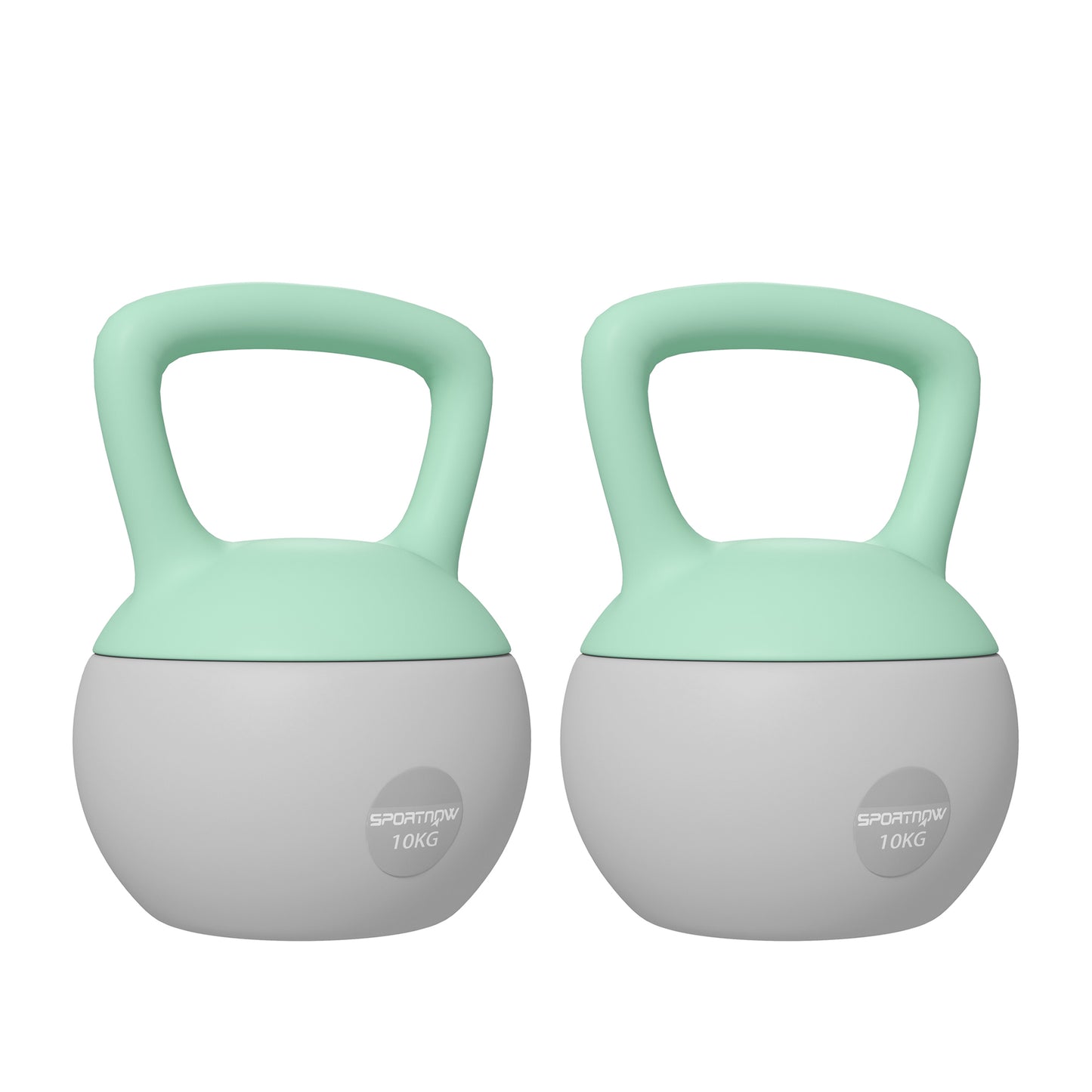 Photo of SPORTNOW 2 x 10kg Soft Kettlebell, Kettle Bell with Non-Slip Handle, for Home Gym, Strength Training, Cardio - Grey and Green in Green colour on a white background