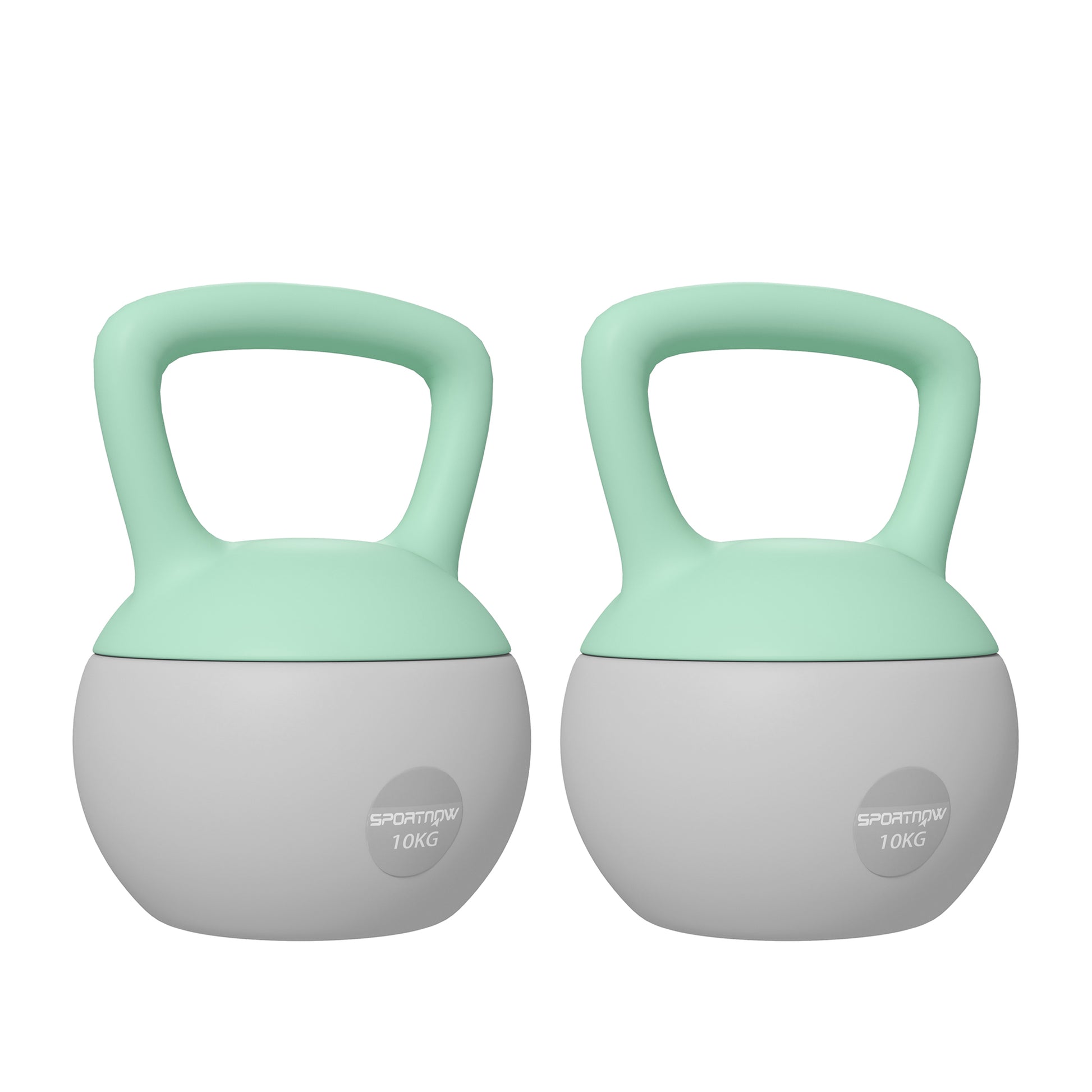 Photo of SPORTNOW 2 x 10kg Soft Kettlebell, Kettle Bell with Non-Slip Handle, for Home Gym, Strength Training, Cardio - Grey and Green in Green colour on a white background