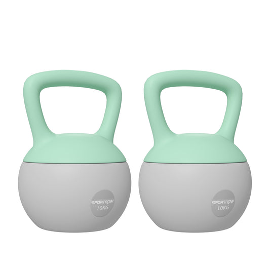 Photo of SPORTNOW 2 x 10kg Soft Kettlebell, Kettle Bell with Non-Slip Handle, for Home Gym, Strength Training, Cardio - Grey and Green in Green colour on a white background