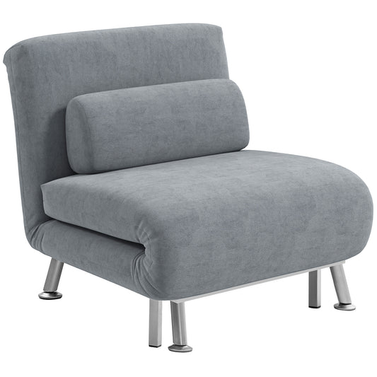 Photo of HOMCOM Single Velvet-Feel Sleeper Chair - Grey in Grey colour on a white background