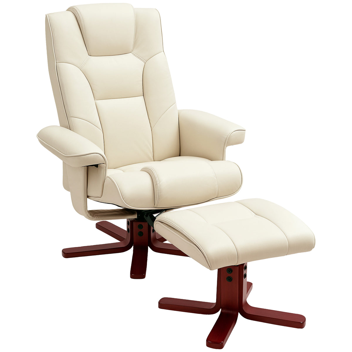Photo of HOMCOM Faux Leather Manual Recliner and Footstool Set - Cream White in White colour on a white background
