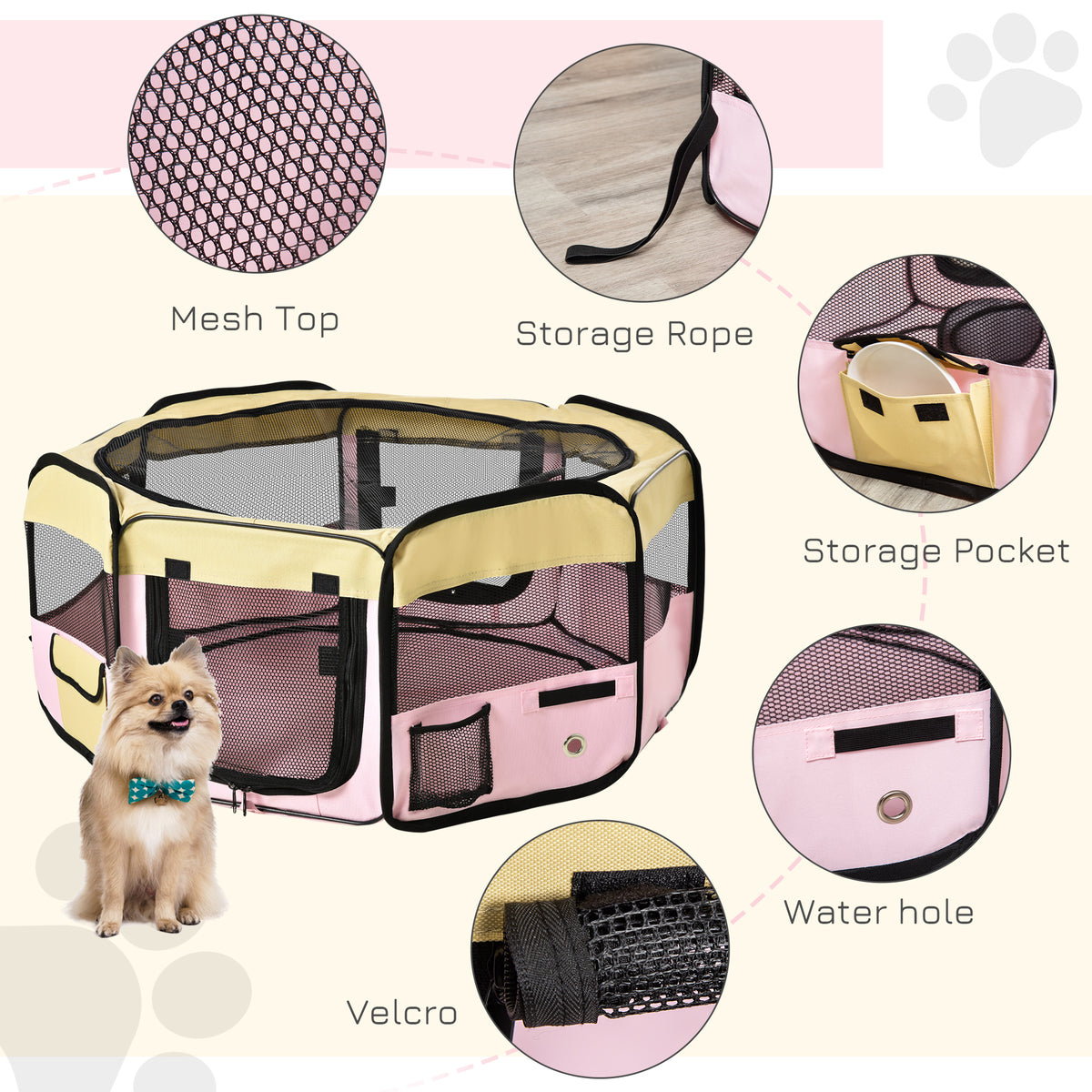 PawHut 600D Oxford Soft Fabric Kennel, Pet Whelping Box Lightweight Dog Cat Puppy Playpen Rabbit Guinea Pig Foldable Portable Play Pen in Pink With Carry Bag Small Dia 90 x 41Hcm