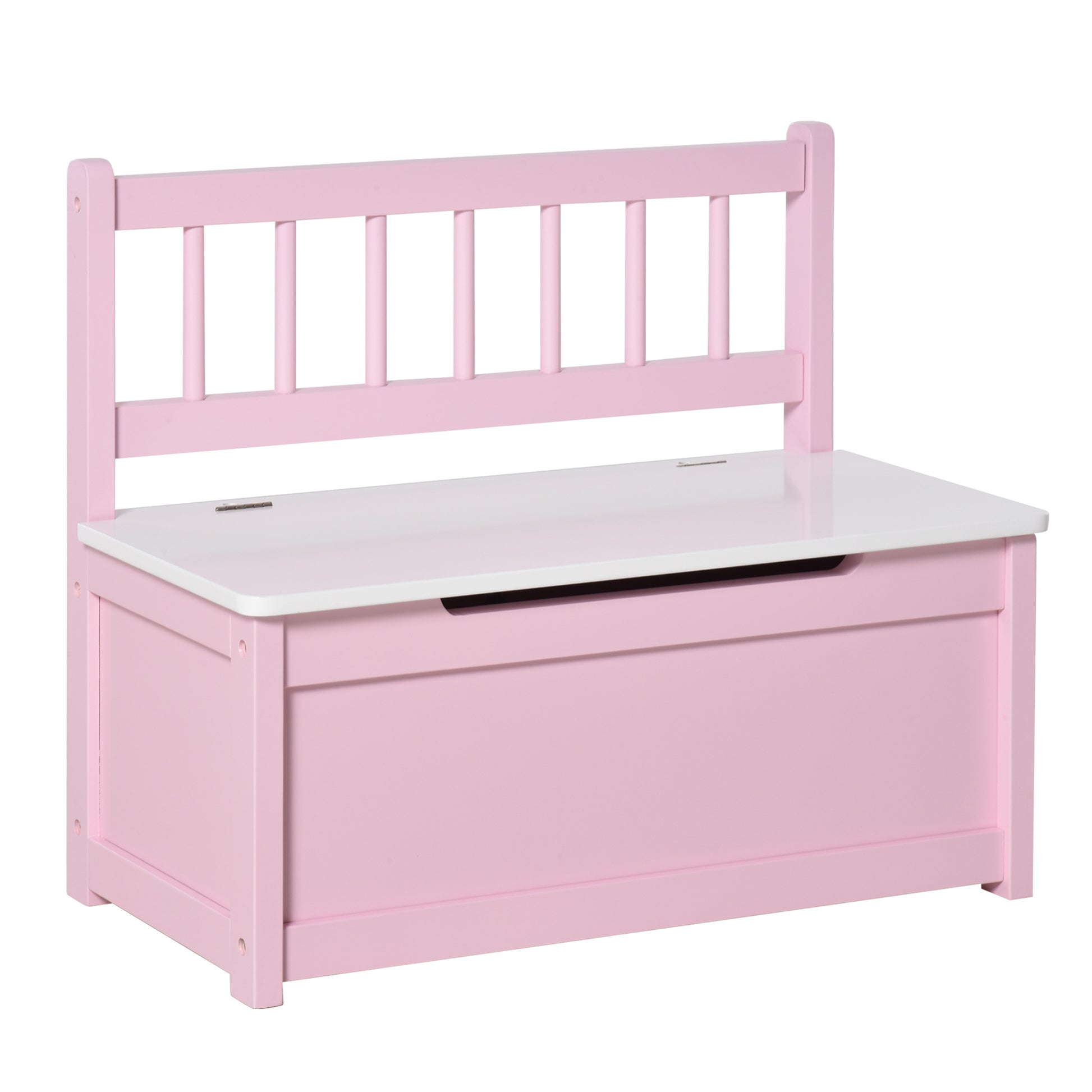 Photo of HOMCOM 2 In 1 Wooden Toy Box, Seat Storage Bench, Storage Chest Cabinet Organiser with Safety Pneumatic Rod, Pink in Pink colour on a white background