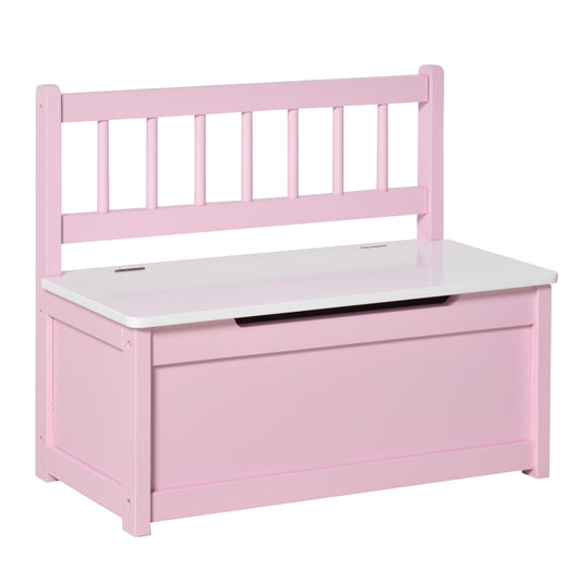 Photo of HOMCOM 2 In 1 Wooden Toy Box, Seat Storage Bench, Storage Chest Cabinet Organiser with Safety Pneumatic Rod, Pink in Pink colour on a white background