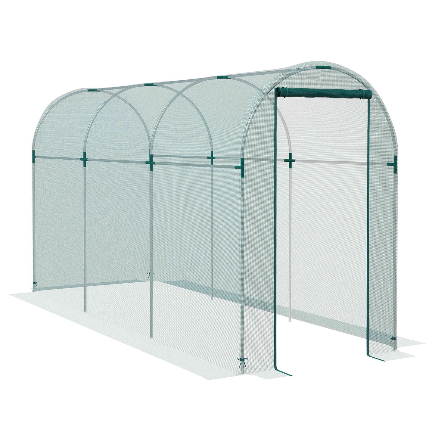 Photo of Outsunny 360 x 120cm Galvanised Steel Fruit Cage, Plant Protection Tent with Zipped Door, Green in Green colour on a white background