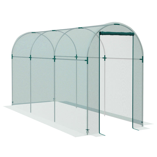 Photo of Outsunny 360 x 120cm Galvanised Steel Fruit Cage, Plant Protection Tent with Zipped Door, Green in Green colour on a white background