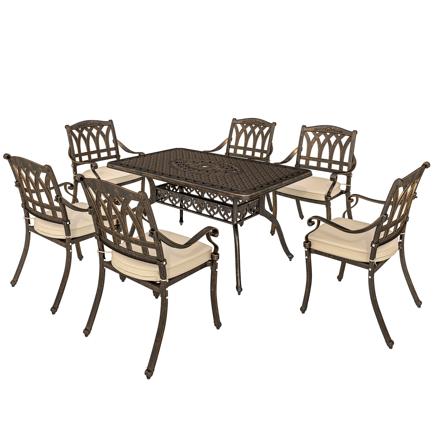Photo of Outsunny Seven-Piece Cast Aluminium Garden Dining Set - Bronze Tone in Tone colour on a white background