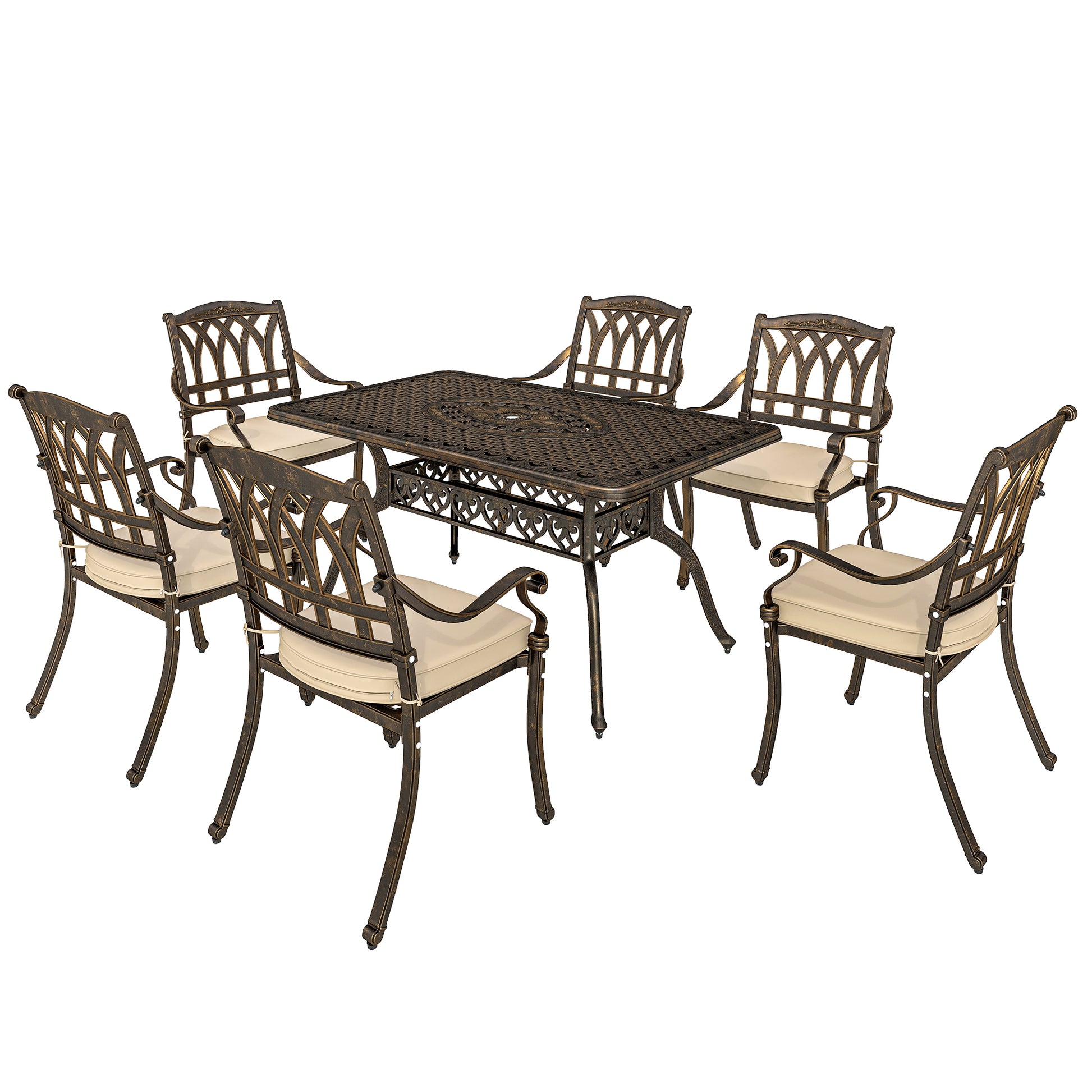 Photo of Outsunny Seven-Piece Cast Aluminium Garden Dining Set - Bronze Tone in Tone colour on a white background