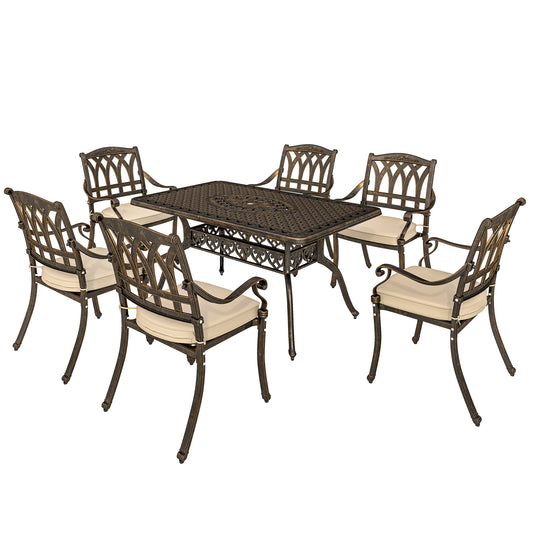 Photo of Outsunny Seven-Piece Cast Aluminium Garden Dining Set - Bronze Tone in Tone colour on a white background