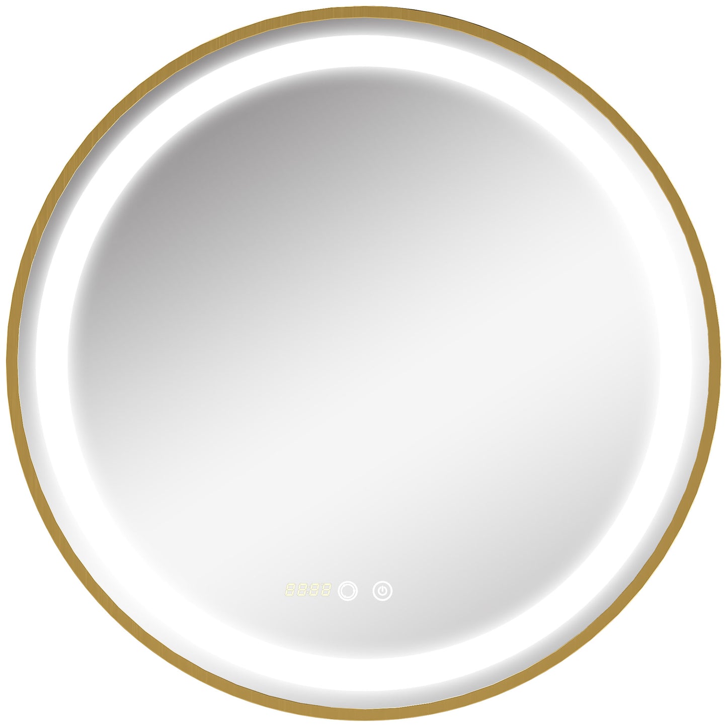 Photo of kleankin Round LED Bathroom Mirror, Dimmable Lighted Wall Mount Mirror with 3 Colours, Time Display, Memory Function, Hardwired in Hardwired colour on a white background