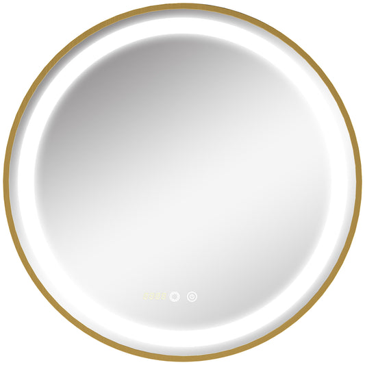 Photo of kleankin Round LED Bathroom Mirror, Dimmable Lighted Wall Mount Mirror with 3 Colours, Time Display, Memory Function, Hardwired in Hardwired colour on a white background
