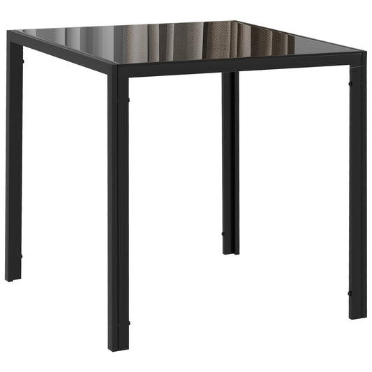 Photo of HOMCOM Modern Square Dining Table for 2-4 People, with Glass Top & Metal Legs, Black in Black colour on a white background
