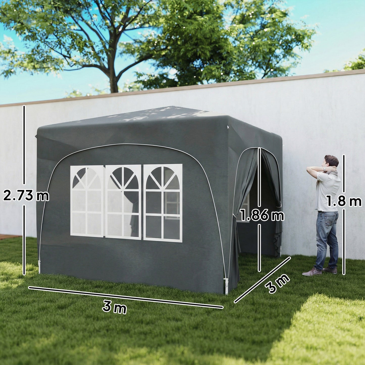 Outsunny 3 x 3m Pop-Up Gazebo Shelter, with Accessories - Dark Grey