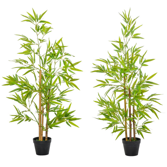 Photo of Outsunny Artificial Ficus Tree, with Weighted Plant Pot - Green in Green colour on a white background