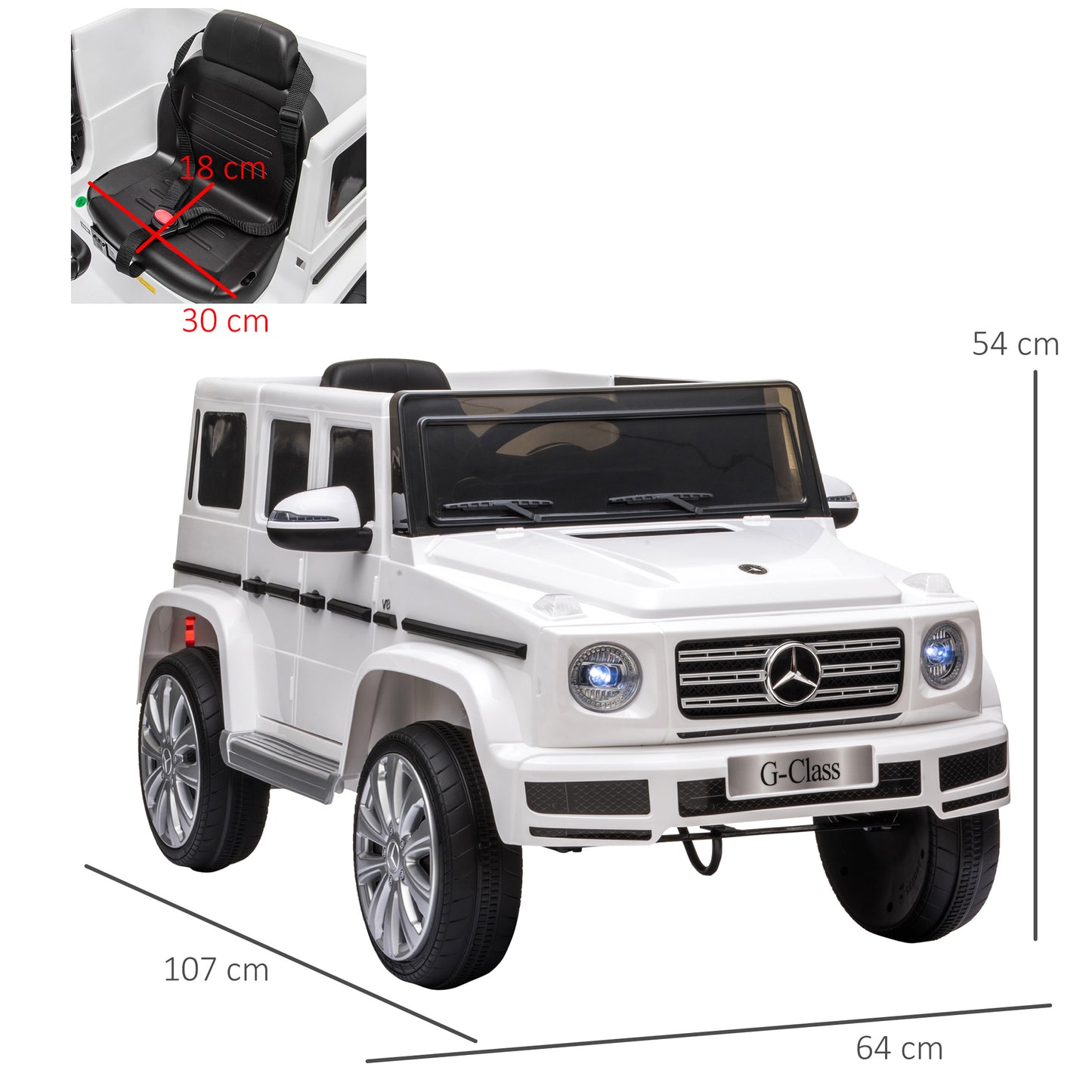 HOMCOM Mercedes Benz G500 Licensed 12V Kids Electric Ride On Car Toy with Parental Remote Control, 3-8 Years Old - White