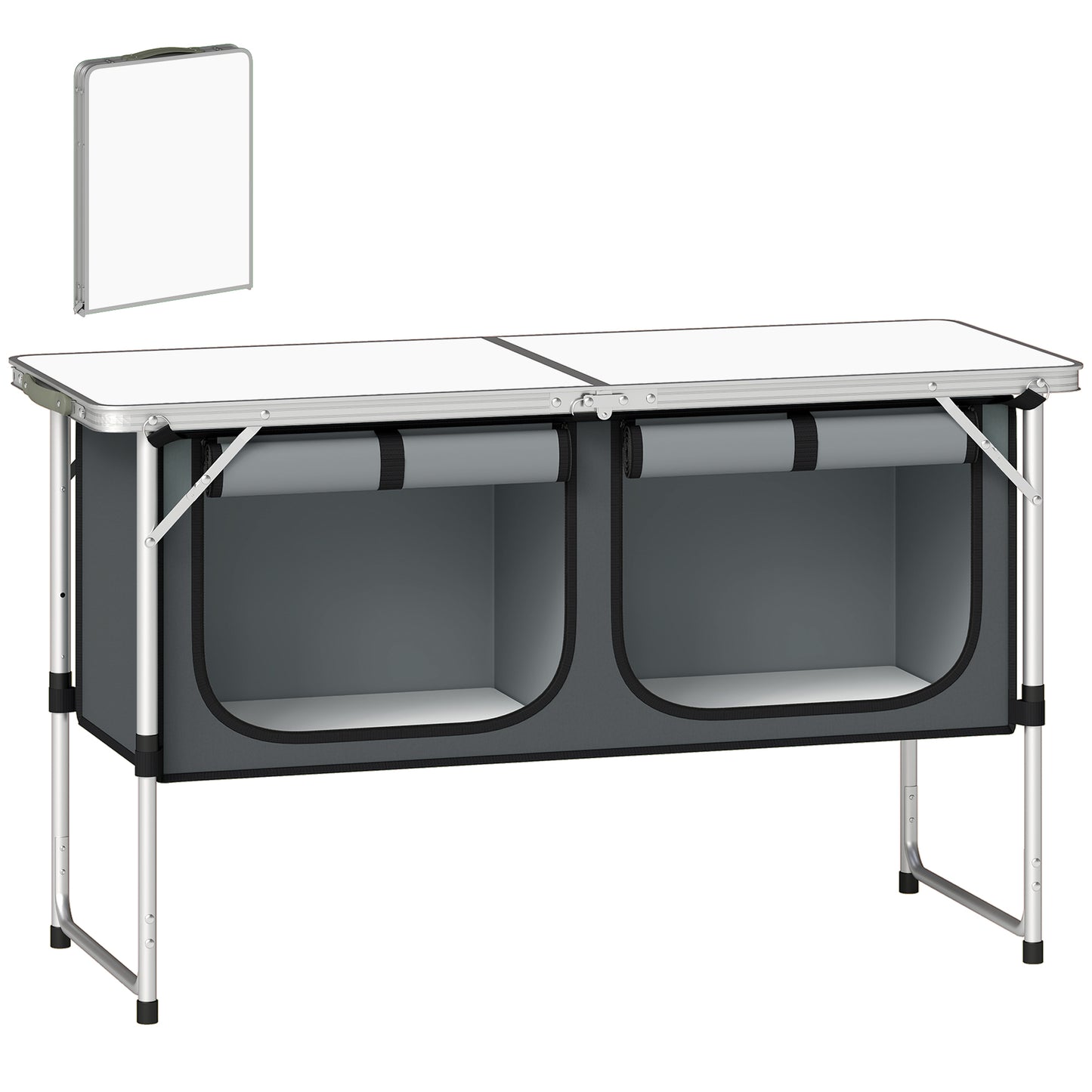 Photo of Outsunny Camping Cupboards Folding Portable Aluminium Camp Cook Station with Storage Cupboard for Outdoor BBQ in BBQ colour on a white background