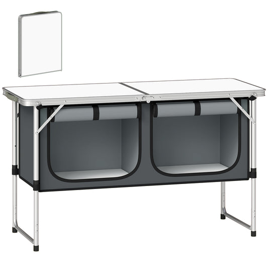 Photo of Outsunny Camping Cupboards Folding Portable Aluminium Camp Cook Station with Storage Cupboard for Outdoor BBQ in BBQ colour on a white background