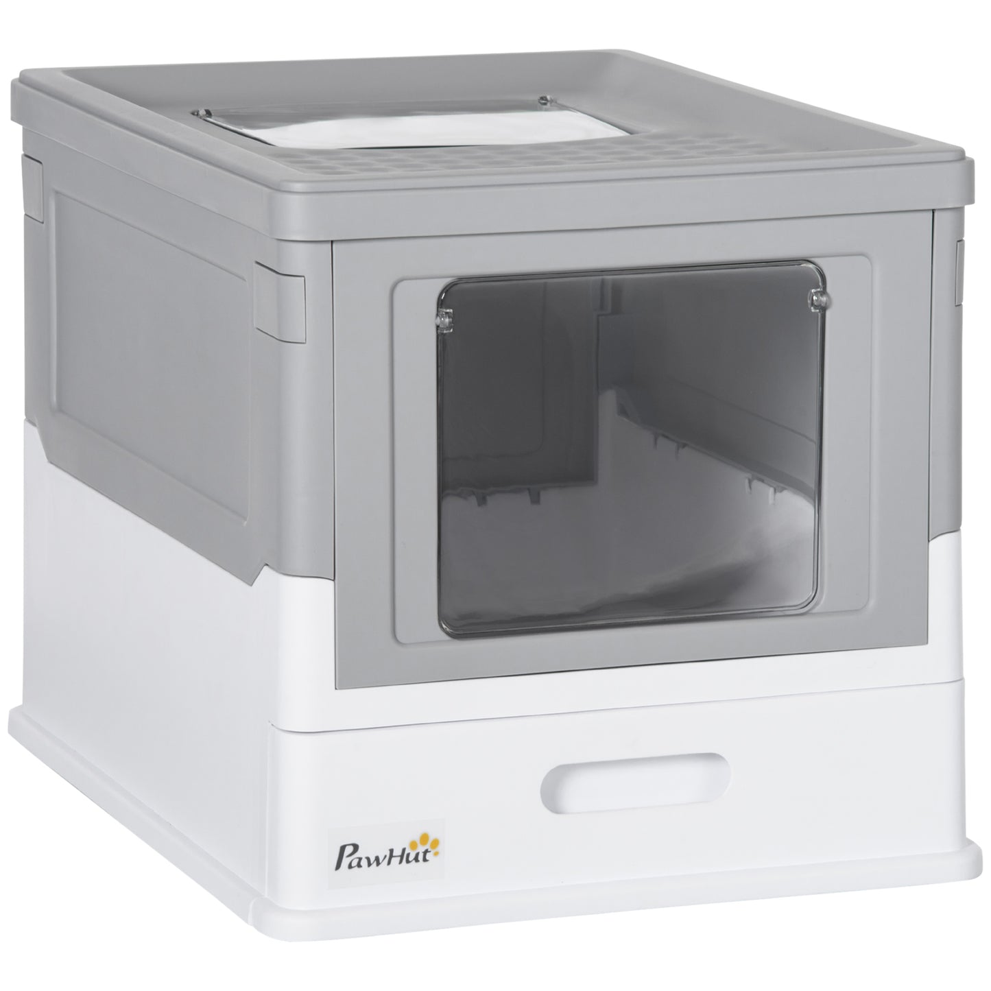 Photo of PawHut Hooded Cat Litter Box, Portable Pet Toilet, with Scoop, Front Entry - Grey in Grey colour on a white background