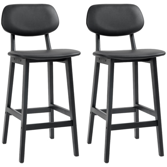 Photo of HOMCOM Set of Two Wooden Classic Bar Stools, with Faux Leather Seats - Black in Black colour on a white background