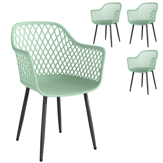 Photo of Outsunny Garden Chairs Set of 4, Garden Dining Chairs with Cut Out Diamond Back and Armrests for Patio, Balcony, Terrace, Green in Green colour on a white background