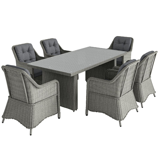 Photo of Outsunny Seven-Piece Rattan Dining Set - Mixed Grey in Grey colour on a white background