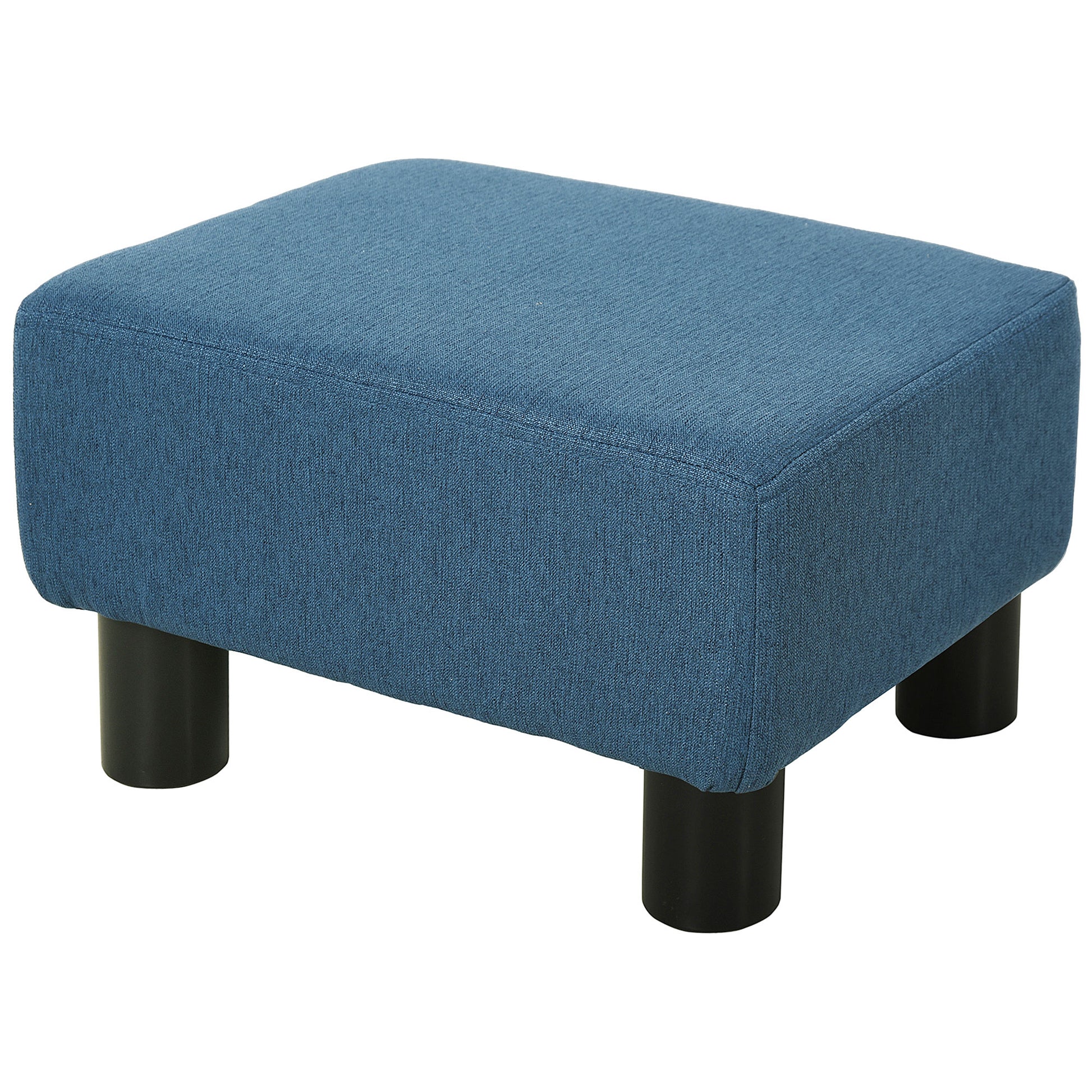 Photo of HOMCOM Linen Fabric Footstool Ottoman Cube with 4 Plastic Legs, Blue in Blue colour on a white background