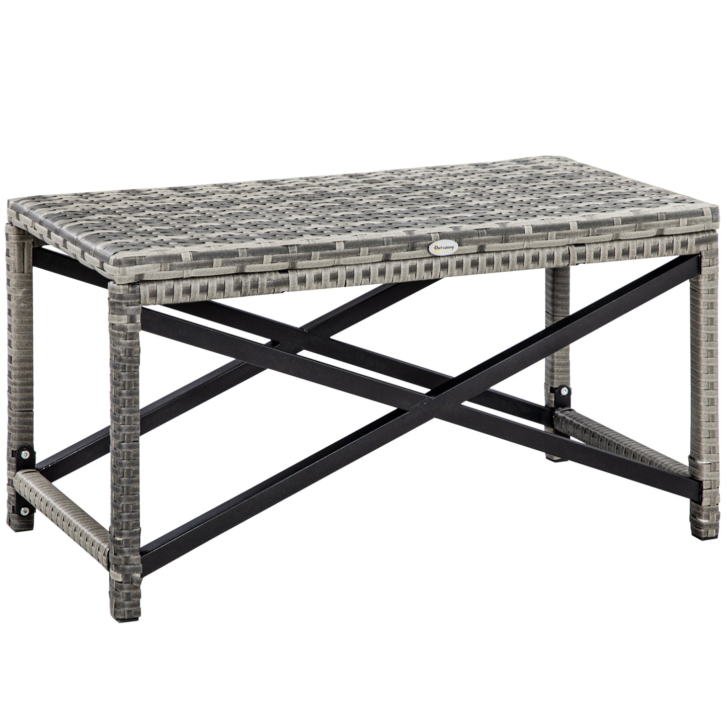 Photo of Outsunny Outdoor Coffee Table, Garden PE Rattan Side Table with Plastic Board Under the Full Woven Table Top and X-Shaped Frame for Patio, Balcony, Mixed Grey in Grey colour on a white background