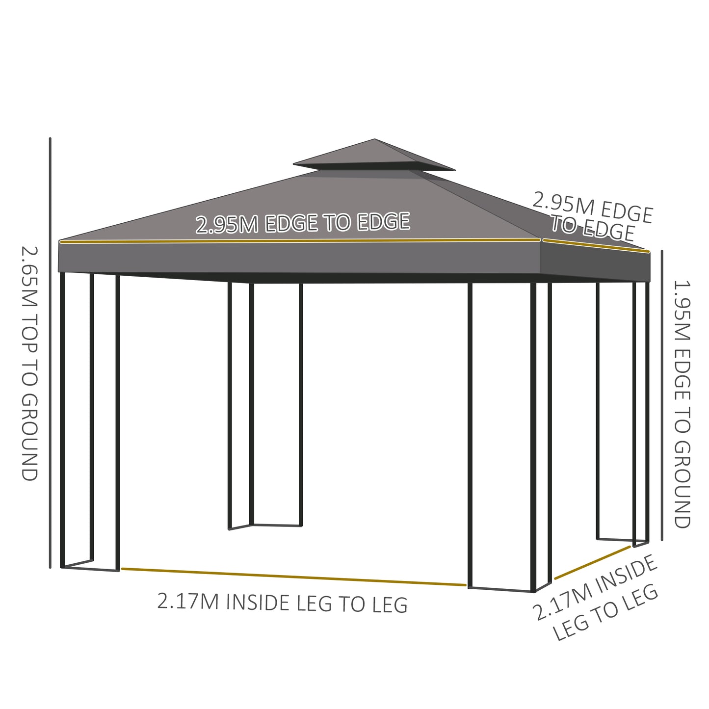 Outsunny 3 x 3 m Garden Gazebo Double Roof Marquee Patio Wedding Party Tent Canopy Shelter with Sidewalls (Brown)
